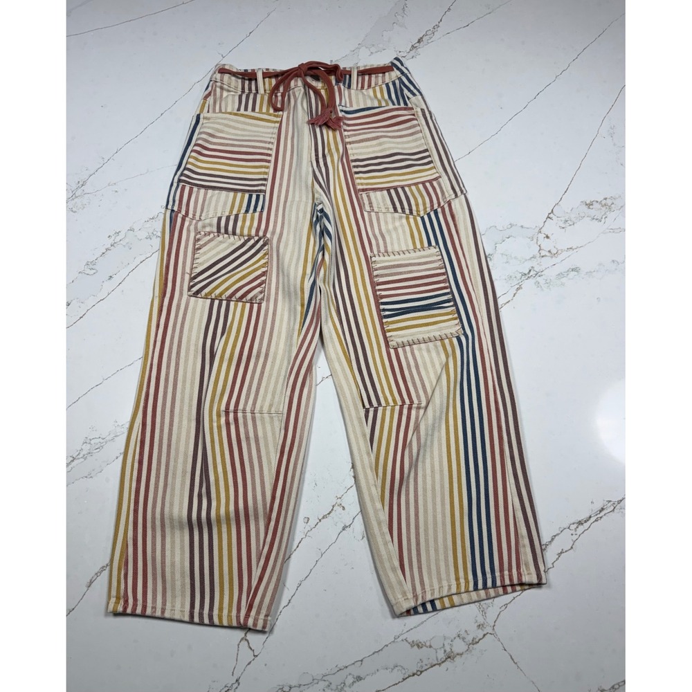 Fantastic Fawn Striped Cropped Wide Leg Pants Womens Small Multicolor